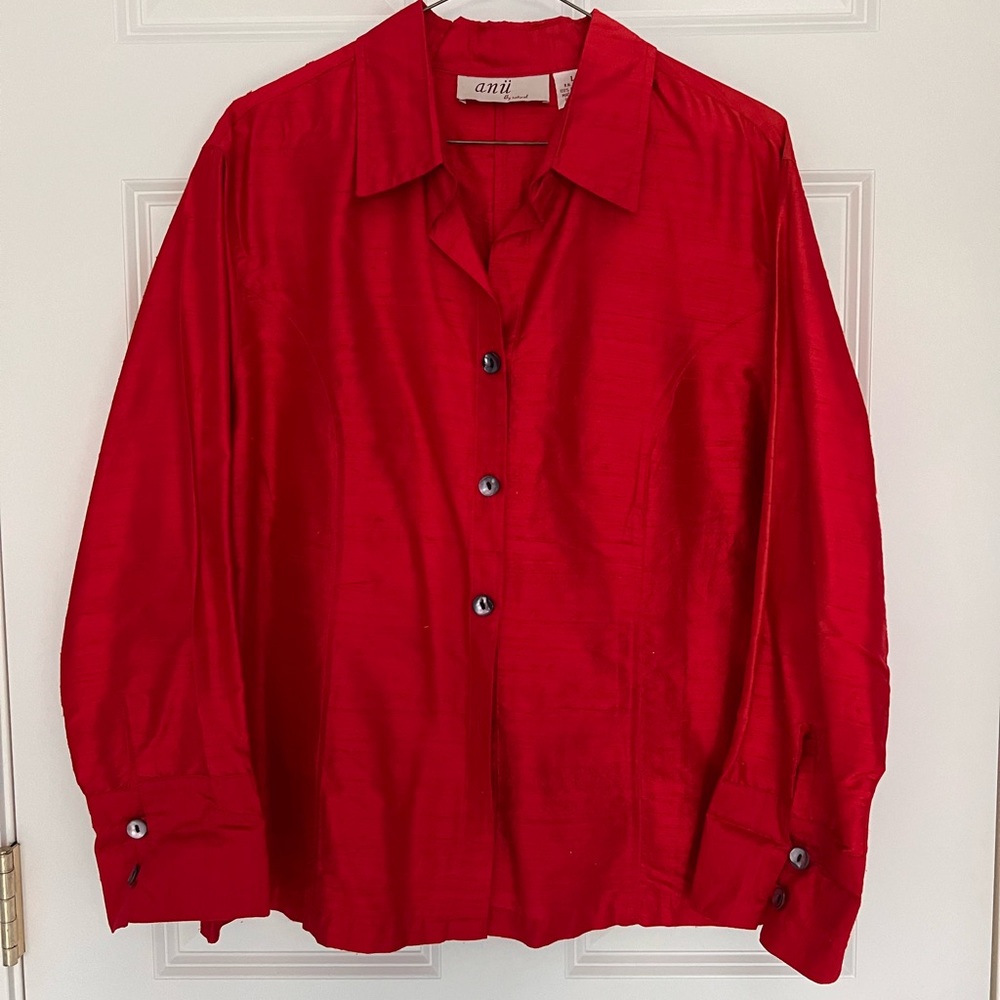 Red Silk Button-up Shirt